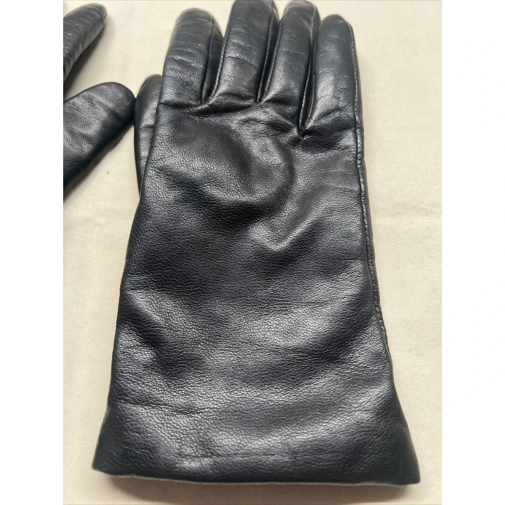vintage black leather Gloves 100% Cashmere Lining size 7 ‎ gloves ladies